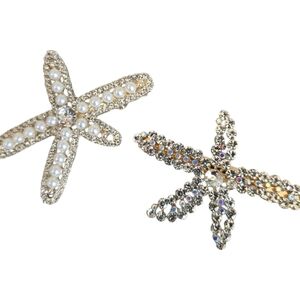 Starfish Rhinestone Coastal Beach Pearl Gold Summer Wedding Prom Hair Clip Piece